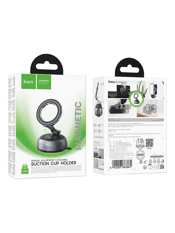 Uchwyt na telefon do samochodu magnetyczny Hoco z regulowaną przyssawką H92 czarno szary