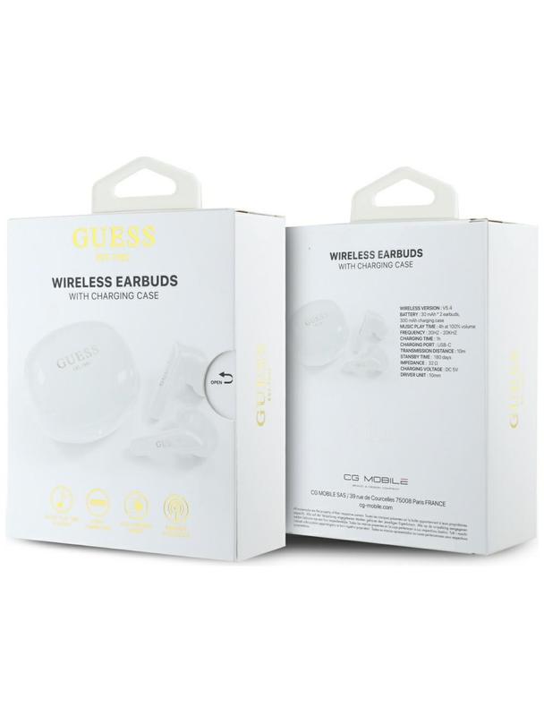 Słuchawki bezprzewodowe douszne Guess TWS Flat Classic Logo Electroplated białe