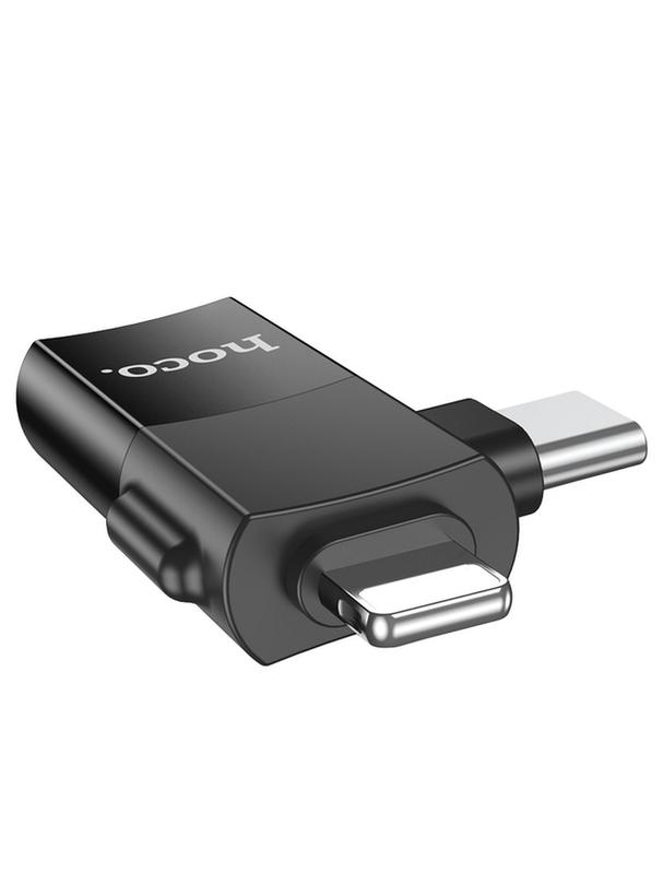 Adapter OTG 2w1 USB C / Lightning do USB A Hoco UA17 czarny