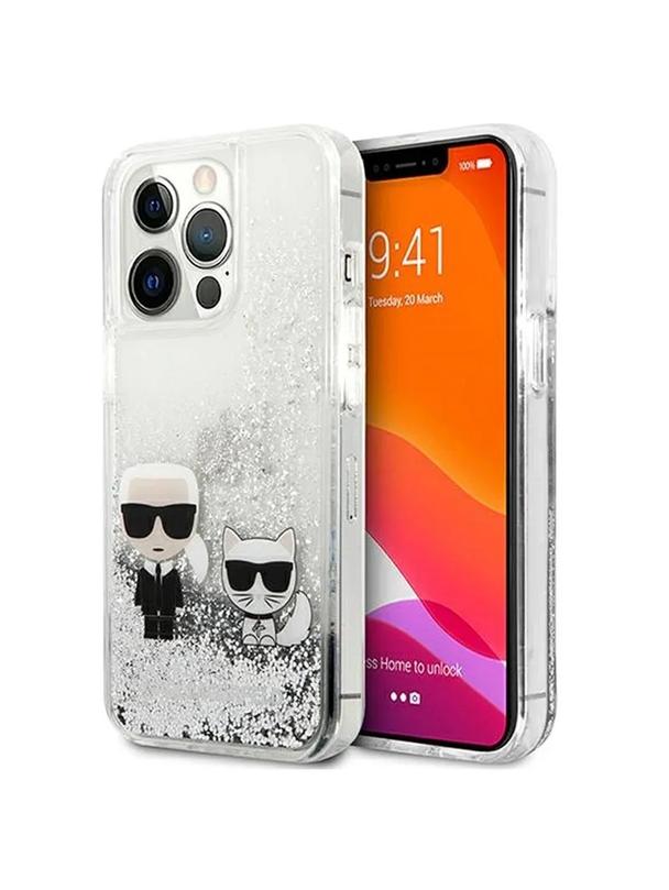 KARL LAGERFELD futerał do IPHONE 13 Pro KLHCP13LGKCS (Liquid Glitter K&C) srebrny