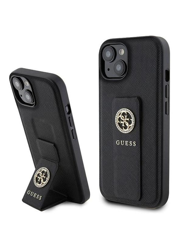 GUESS futerał do IPHONE 13 / 14 / 15 GUHCP15SPGSSADK (Grip Stand 4G Saffiano Strass) czarny