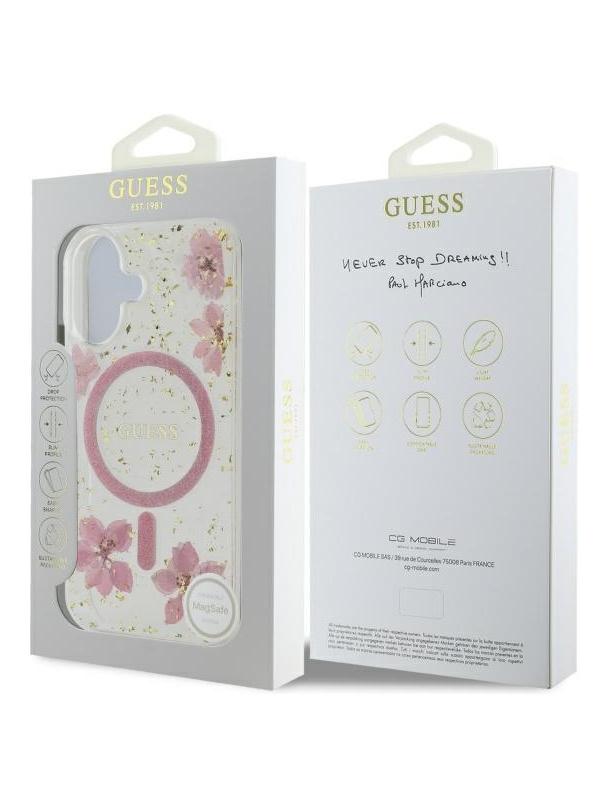 GUESS futerał do IPHONE 16 kompatybilny z MagSafe GUHMP16SRBFGFGMP (Resin Flowers and Glitter) pink