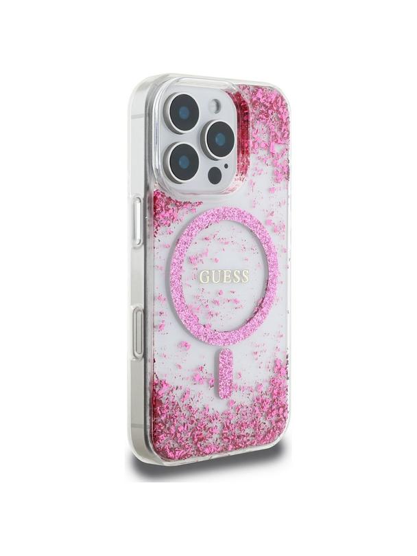 GUESS futerał do IPHONE 16 Pro kompatybilny z MagSafe GUHMP16LRGRGEP (Resin Bottom Glitter) różowy