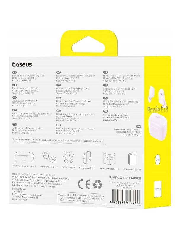 BASEUS słuchawki bezprzewodowe bluetooth TWS ENC IPX4 Bowie E18 fioletowe