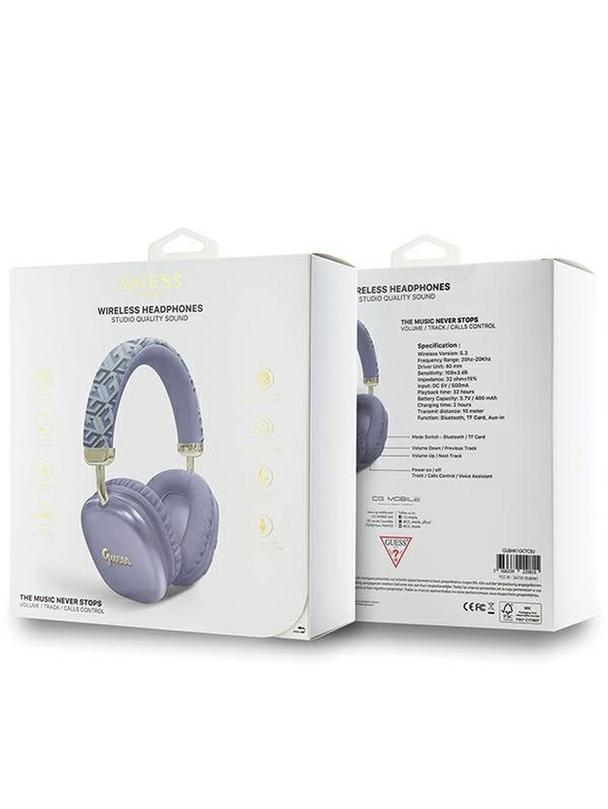 Słuchawki bezprzewodowe nauszne Guess Gcube Metallic Script Logo GUBHK1GCTCSU fioletowe