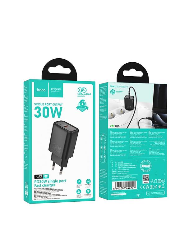 Ładowarka sieciowa do telefonu Hoco USB C QC PD 30W N62 czarna