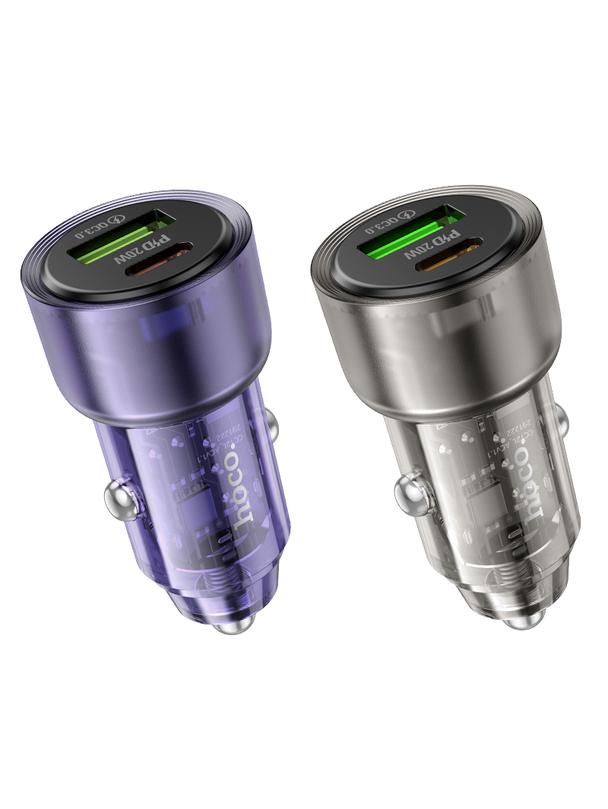 Ładowarka samochodowa Hoco USB A + USB C QC PD 38W Z52 transparentny czarny