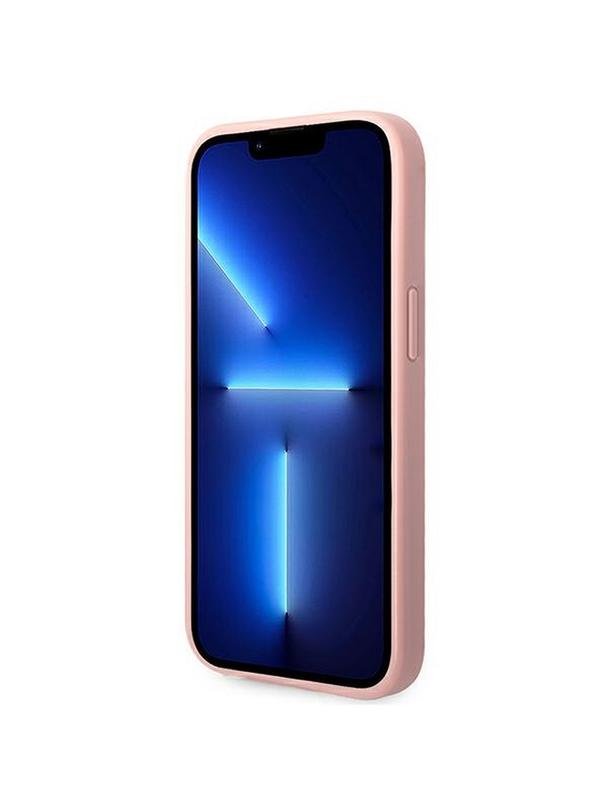 GUESS futerał do IPHONE 14 Plus GUHCP14MHGGSHP (Glitter Flakes Script Metal Logo) różowy