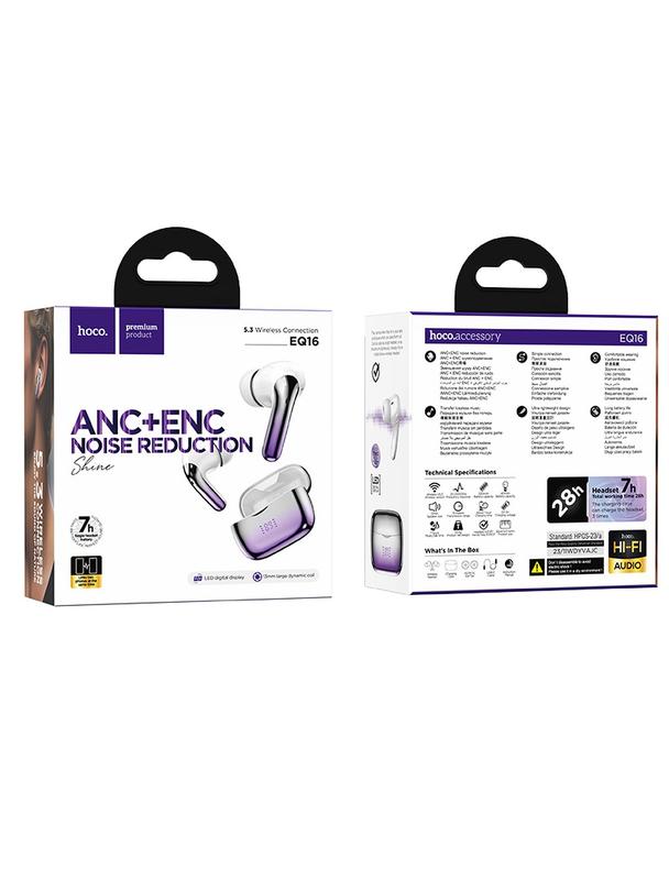 Słuchawki bezprzewodowe douszne Hoco TWS ANC + ENC EQ16 fioletowe