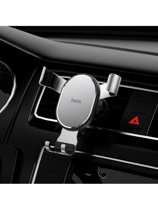 Uchwyt na telefon do samochodu grawitacyjny Hoco do kratki CA56 PLUS metal srebrny