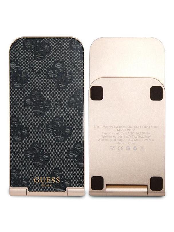 Ładowarka indukcyjna 2w1 Guess zgodna z MagSafe 15W składana GUDCFAL4PEGK złota