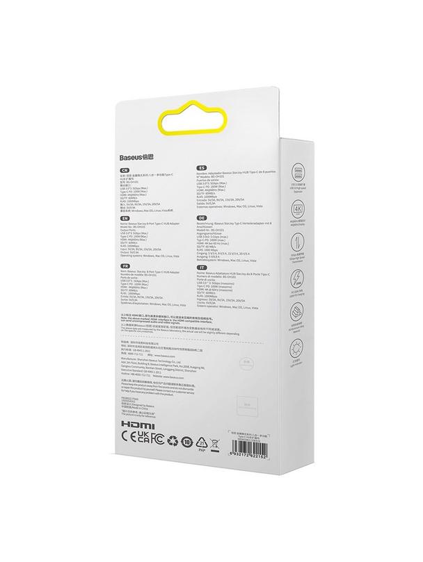 BASEUS adapter HUB 8w1 Typ C WKWG080113/BS-OH101 0,15 m szary