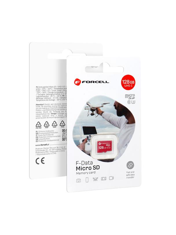 Karta microSD 128GB U3 class 10 Forcell F-Data czerwona