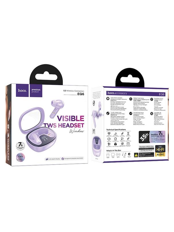 Słuchawki bezprzewodowe douszne Hoco TWS EQ6 fioletowe
