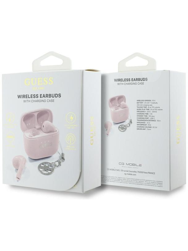 Słuchawki bezprzewodowe douszne Guess TWS Effect Printed Classic Logo & Charm różowe