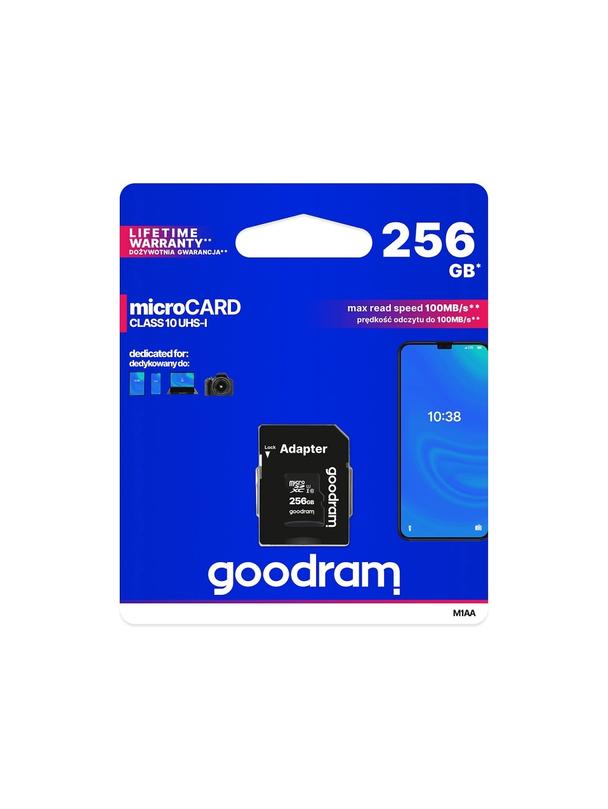 GOODRAM karta pamięci microSD 256GB 100MB/s class 10 UHS I z adapterem SD