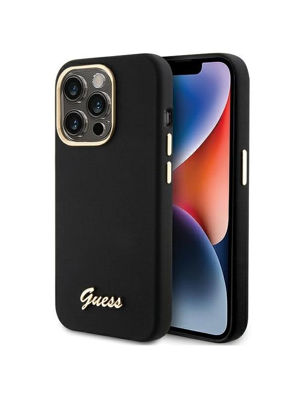 GUESS futerał do IPHONE 15 Pro GUHCP15LSMBSLK (Silicone Script Metal Logo & Frame) czarny