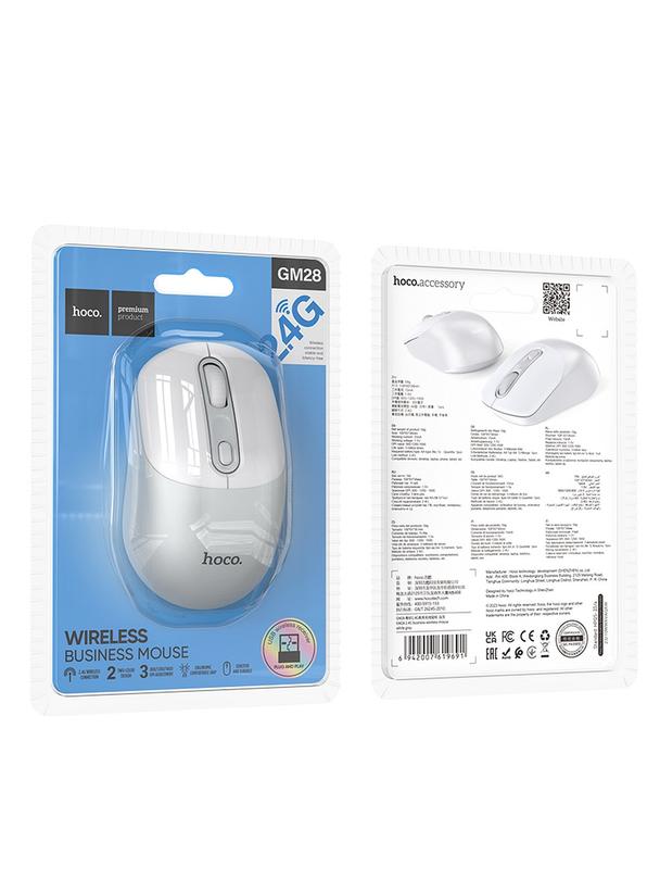 Myszka bezprzewodowa Hoco 2.4G 1600 dpi GM28 biało szara