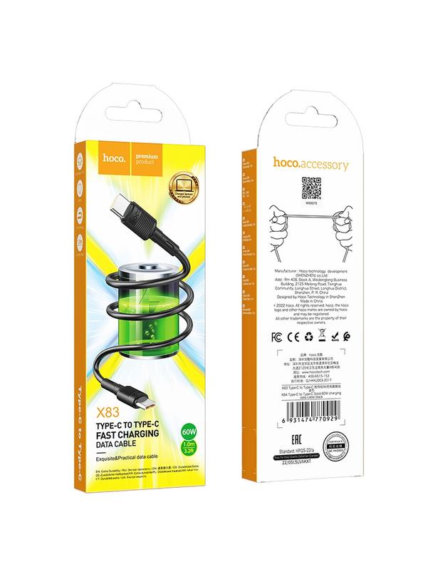 Kabel USB C do USB C Hoco PD 3A 60W 1 m X83 czarny