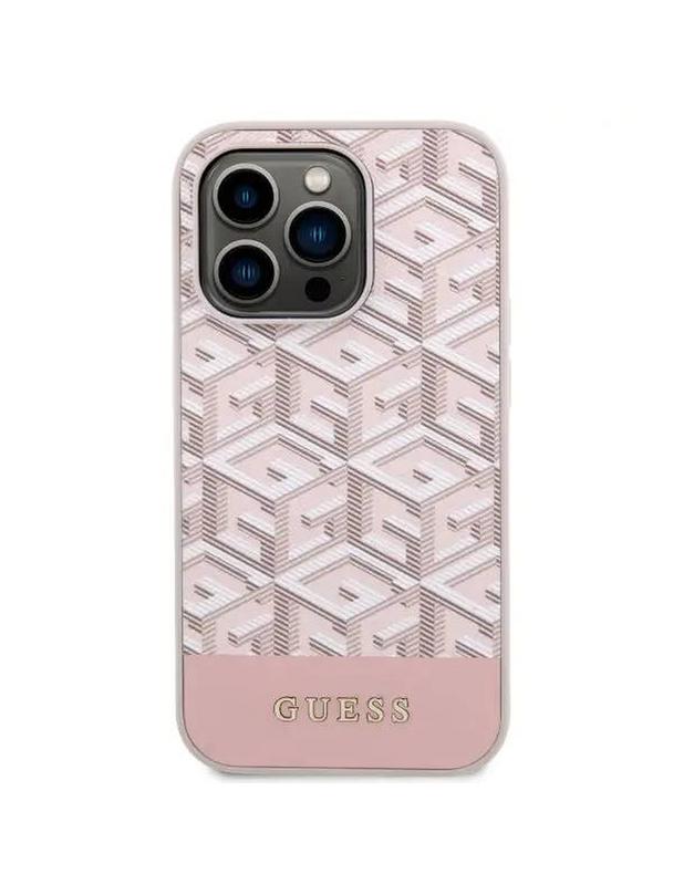 GUESS futerał do IPHONE 14 Pro kompatybilny z MagSafe GUHMP14LHGCFSEP (CUBE Stripes) różowy