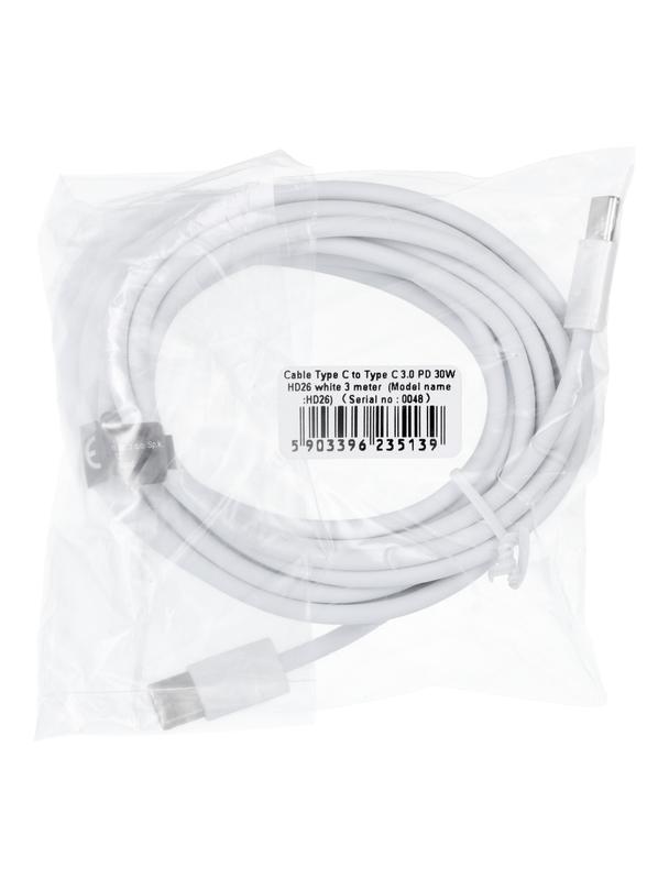 Kabel USB C do USB C PD QC3.0 3A 30W 3 m HD26 biały