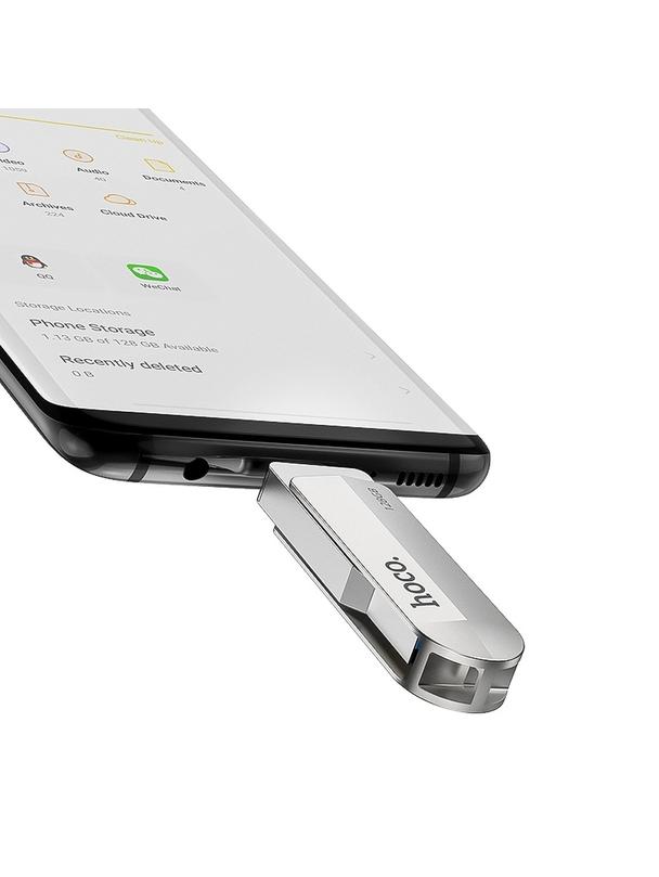 Pendrive 128GB USB 3.0 (USB A + USB C) Hoco UD10 srebrny