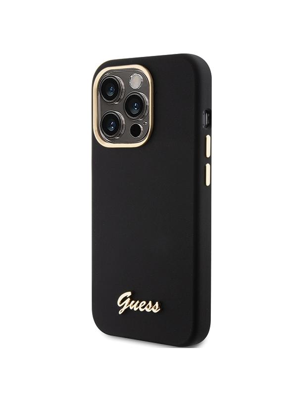 GUESS futerał do IPHONE 15 Pro GUHCP15LSMBSLK (Silicone Script Metal Logo & Frame) czarny
