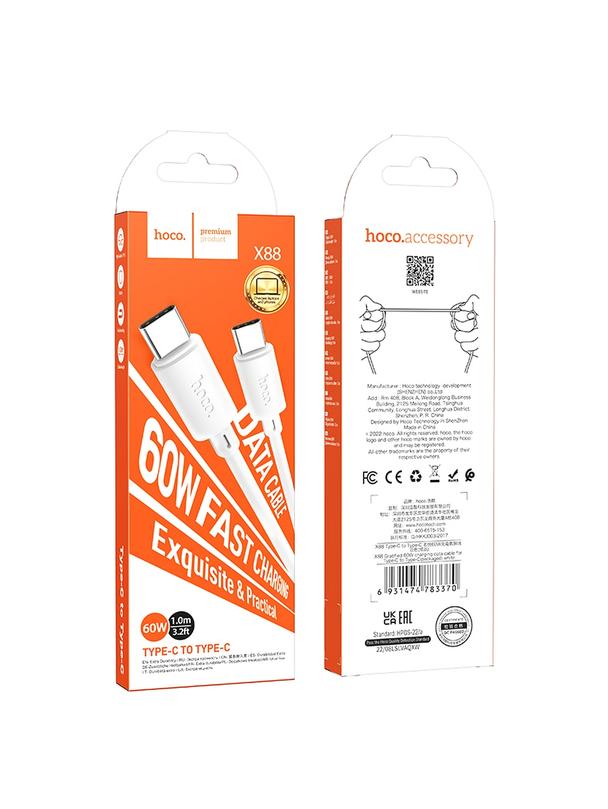 Kabel USB C do USB C Hoco PD 3A 60W 1 m X88 biały