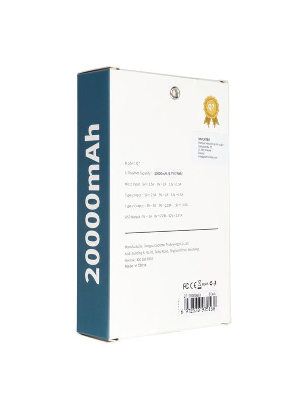 PURIDEA powerbank 20000 mAh PD QC3.0 3A 20W Q7 czarny