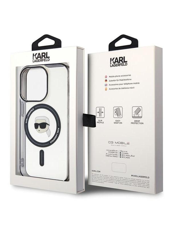 KARL LAGERFELD futerał do IPHONE 15 Pro KLHMP15LHKHNOTK (Karl Head + MAG) transparentny