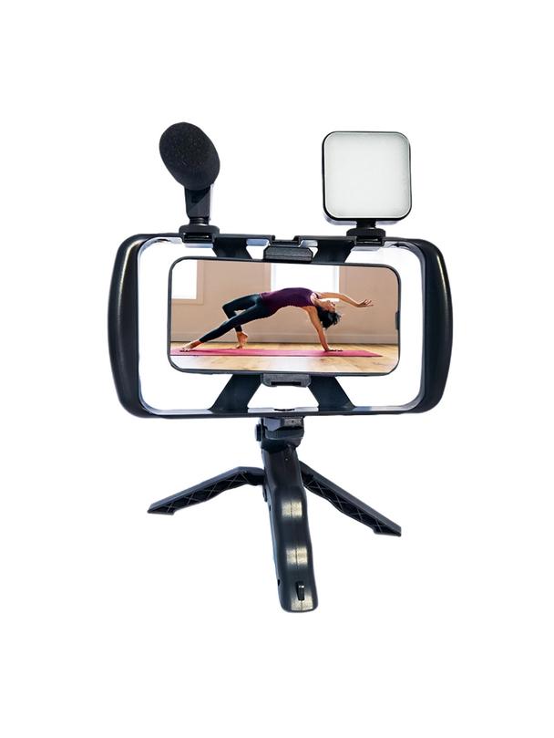 Uchwyt selfie z pilotem bezprzewodowym tripod z LED / mikrofonem do streamów TL-49T czarny