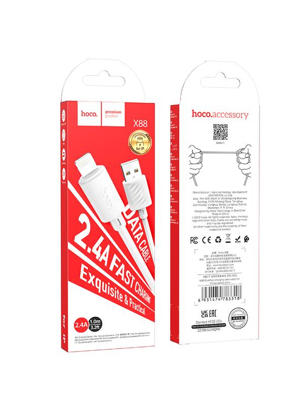 Kabel USB A do Lightning Hoco 2,4A 1 m X88 biały