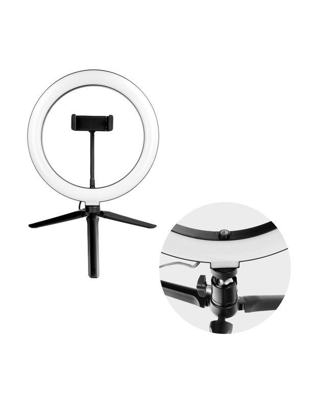 Lampa LED Ring Stream RGB pierścieniowa 10" z uchwytem na telefon + statyw czarna