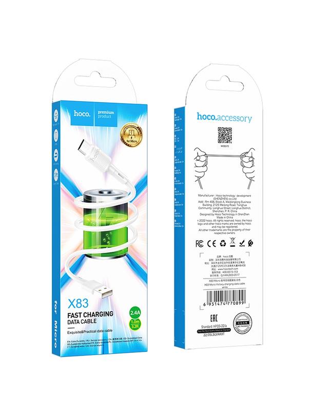 Kabel USB A do Micro USB Hoco 2,4A 1 m X83 biały