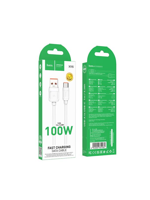 Kabel USB A do USB C Hoco PD 5A 100W 1 m X115 biały