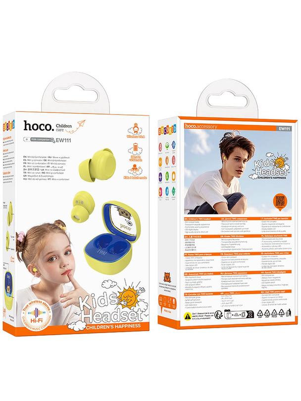 Słuchawki bezprzewodowe douszne Hoco TWS dla dzieci EW111 żółte