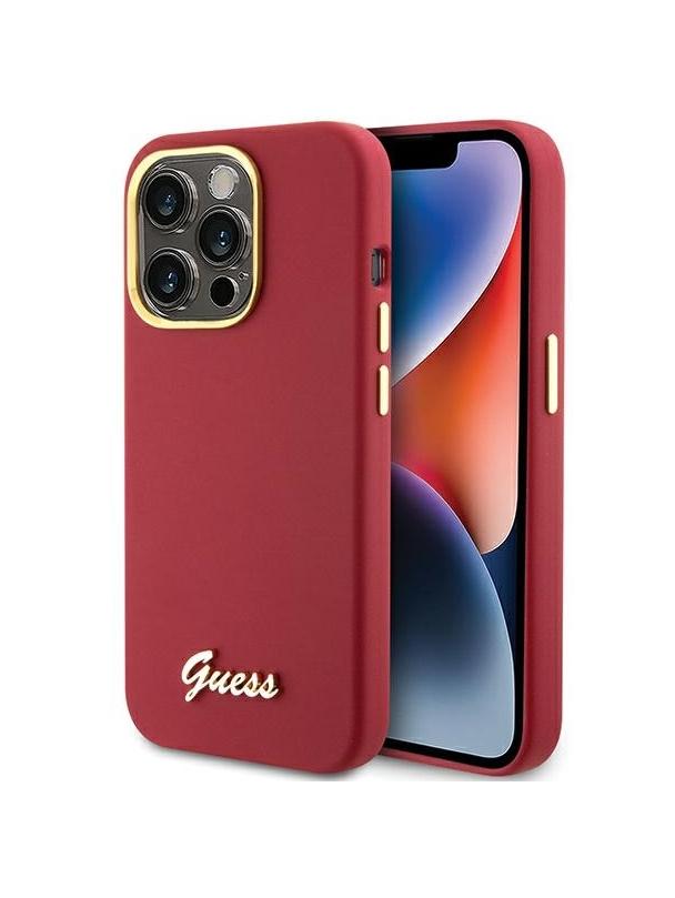 GUESS futerał do IPHONE 15 Pro GUHCP15LSMBSLM (Silicone Script Metal Logo & Frame) magenta