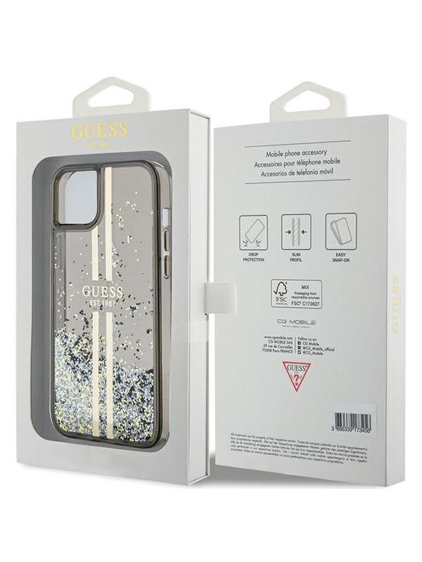 GUESS futerał do IPHONE 15 GUHCP15SLFCSEGK (Liquid Glitter Gold Stripes) czarny