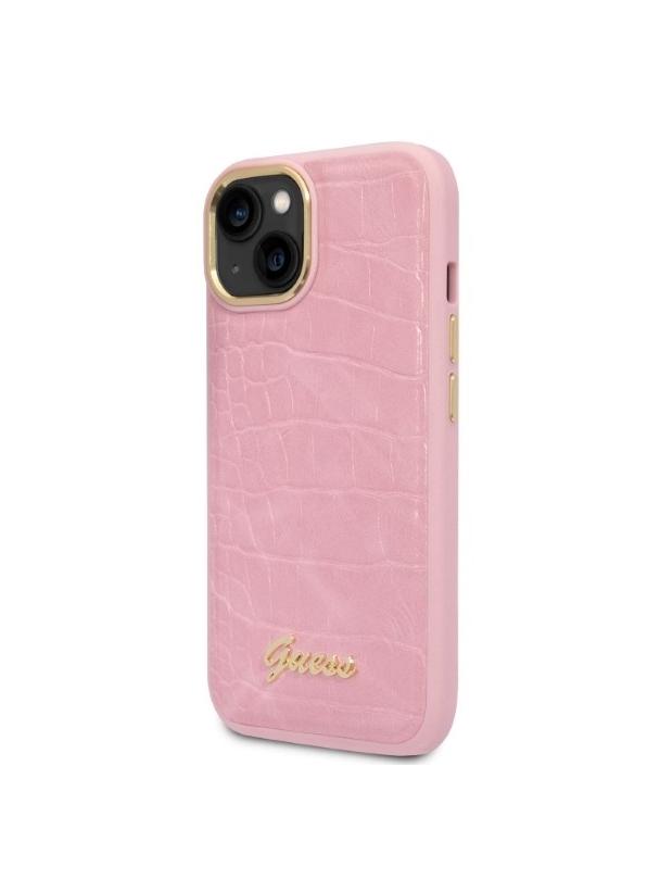 GUESS futerał do IPHONE 13 / 14 / 15 GUHCP14SHGCRHP (Croco Collection) różowy