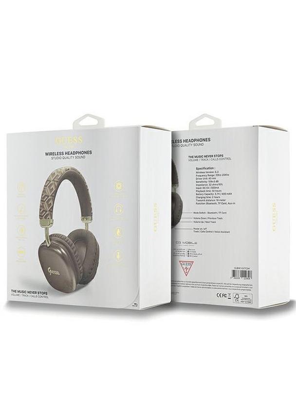 GUESS słuchawki bezprzewodowe bluetooth nauszne GUBHK1GCTCSW (Gcube Metallic Script Logo) brązowe