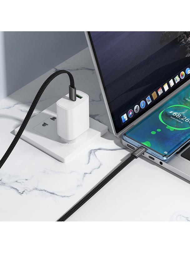 Kabel USB C do USB C Hoco 3A 60W płaski 1 m X125 czarny