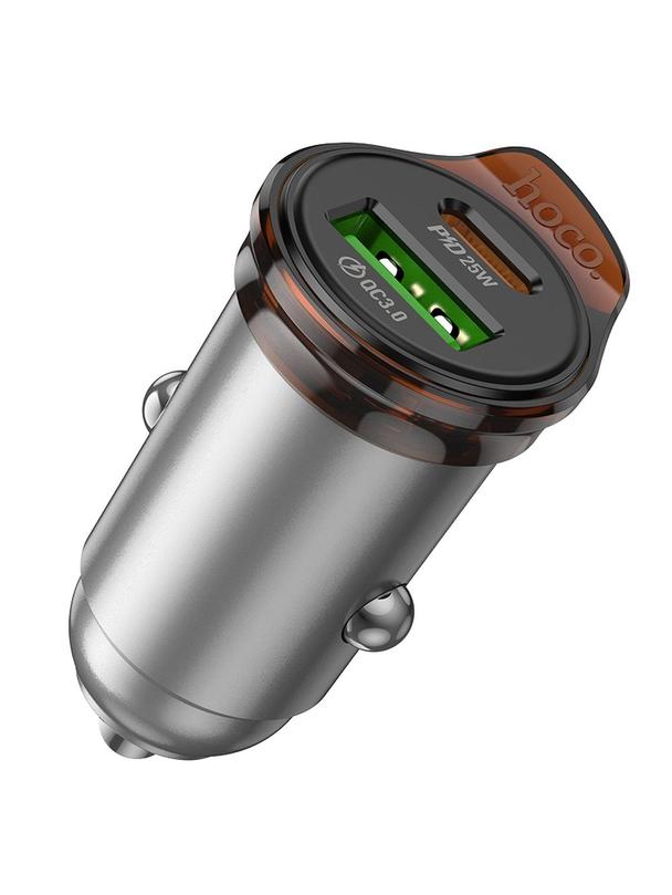 Ładowarka samochodowa Hoco USB A + USB C QC3.0 PD 43W NZ16A szara