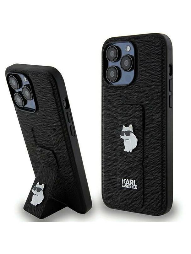 KARL LAGERFELD futerał do IPHONE 13 Pro Max KLHCP13XGSACHPK (Gripstand Saffiano choupette PIN) czarny