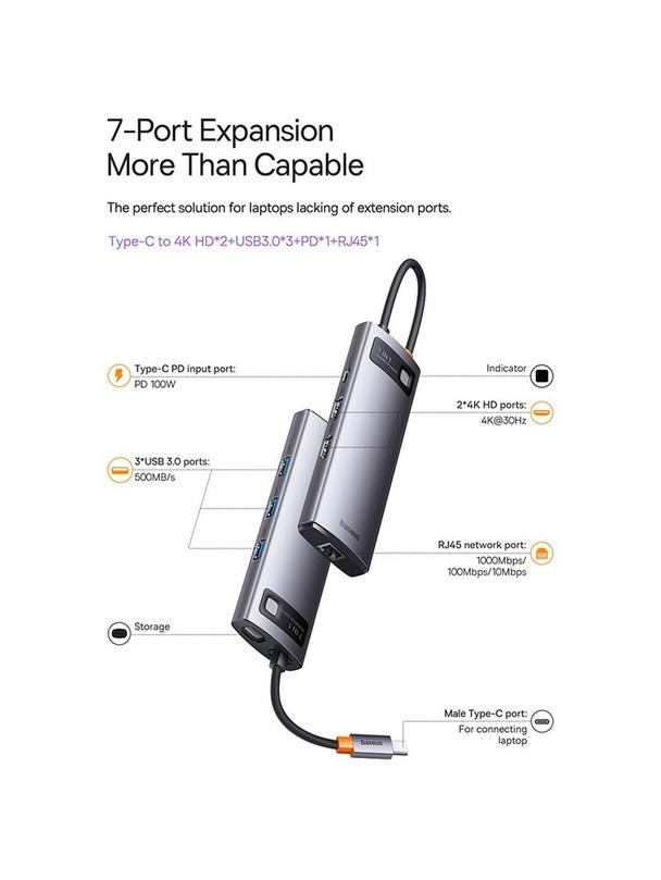 BASEUS adapter HUB 7w1 Typ C WKWG040113/BS-OH044 0,15 m szary