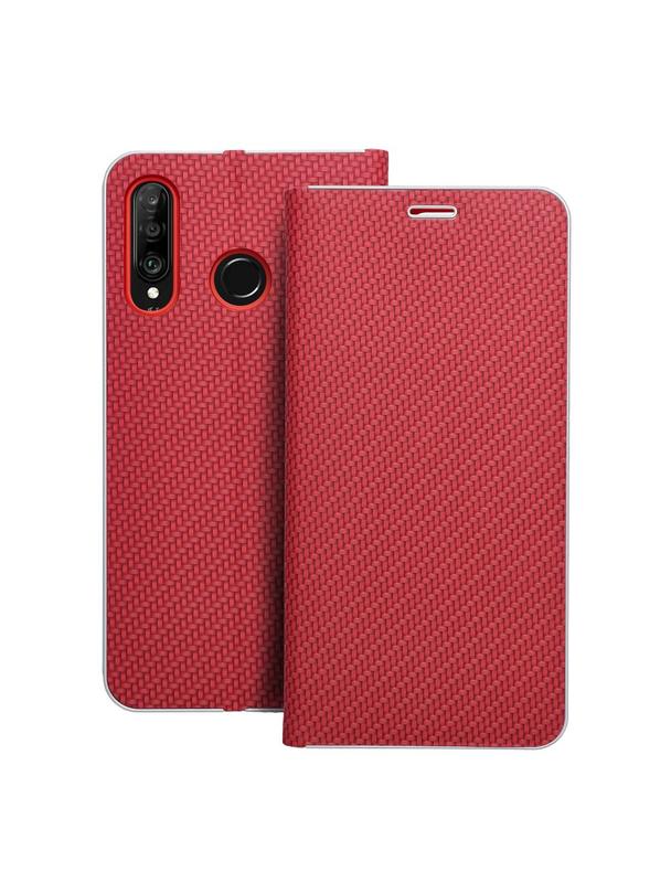 Kabura LUNA Book Carbon do HUAWEI P30 Lite czerwony