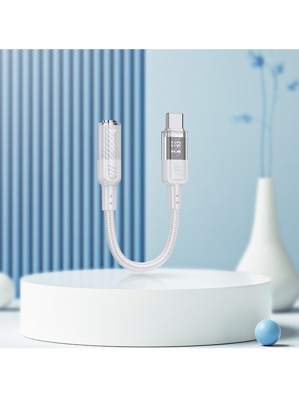 Adapter AUX USB C do Jack 3,5 mm Hoco 0,15 m LS37 transparentny szary