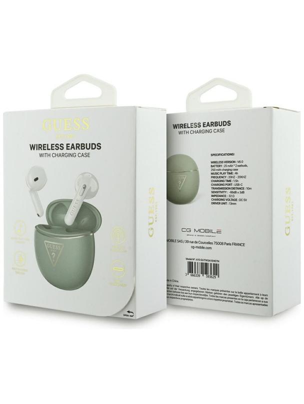 Słuchawki bezprzewodowe douszne Guess TWS GUTWSA15HETN (Small Round Script Print) khaki