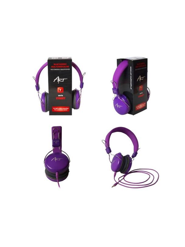 Słuchawki przewodowe nauszne Jack 3,5 mm Art AP-60C fioletowe