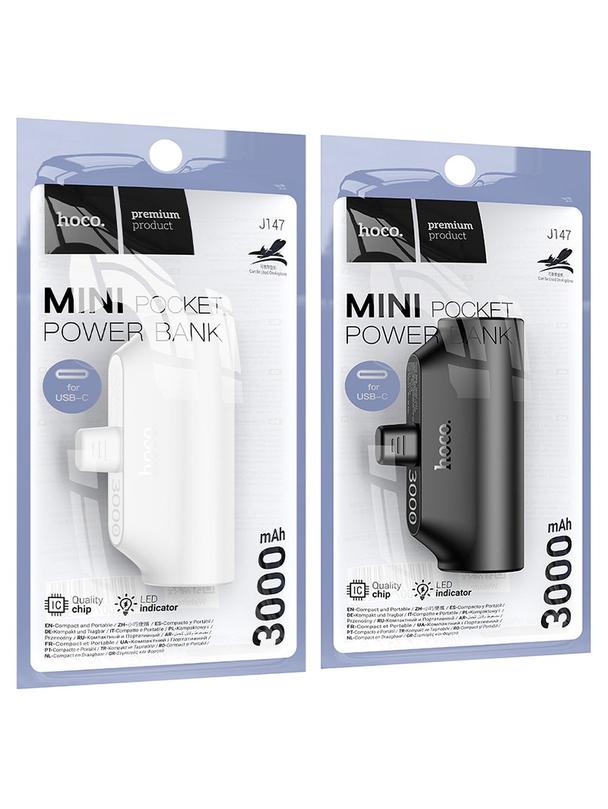 Powerbank Hoco 3000 mAh z wbudowanym złączem USB C J147 czarny