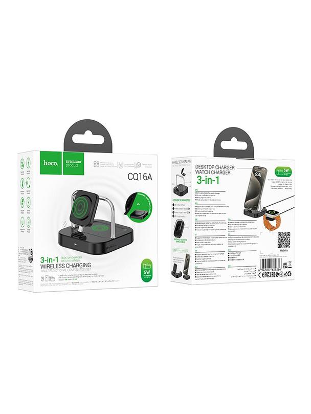 Ładowarka indukcyjna Hoco 3w1 3A 5W kompatybilna z Apple Watch CQ16A czarna